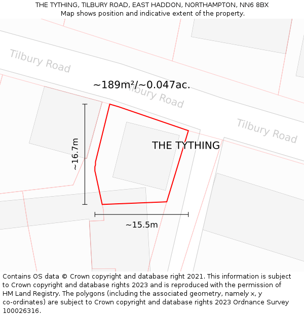 THE TYTHING, TILBURY ROAD, EAST HADDON, NORTHAMPTON, NN6 8BX: Plot and title map