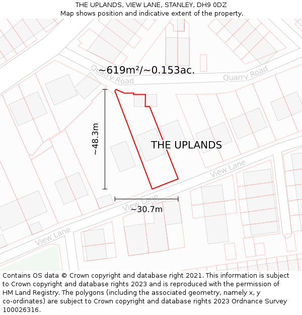THE UPLANDS, VIEW LANE, STANLEY, DH9 0DZ: Plot and title map