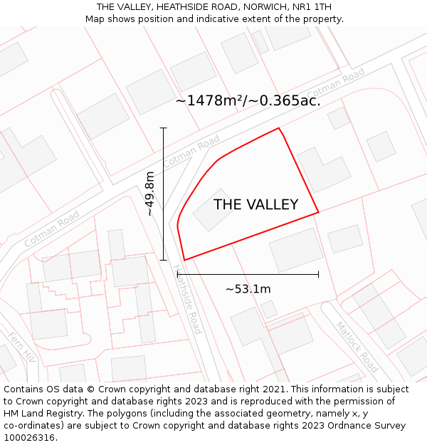 THE VALLEY, HEATHSIDE ROAD, NORWICH, NR1 1TH: Plot and title map
