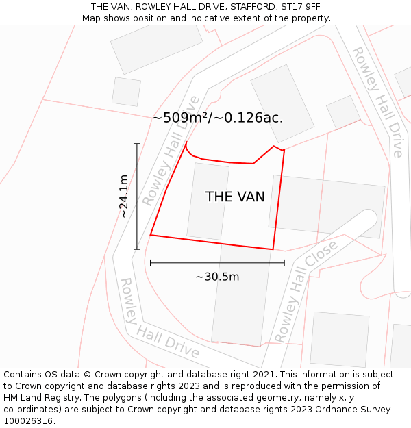 THE VAN, ROWLEY HALL DRIVE, STAFFORD, ST17 9FF: Plot and title map