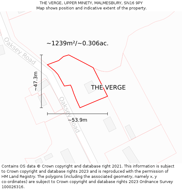 THE VERGE, UPPER MINETY, MALMESBURY, SN16 9PY: Plot and title map