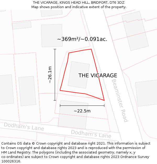 THE VICARAGE, KINGS HEAD HILL, BRIDPORT, DT6 3DZ: Plot and title map