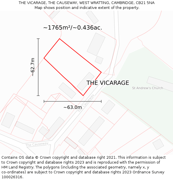 THE VICARAGE, THE CAUSEWAY, WEST WRATTING, CAMBRIDGE, CB21 5NA: Plot and title map