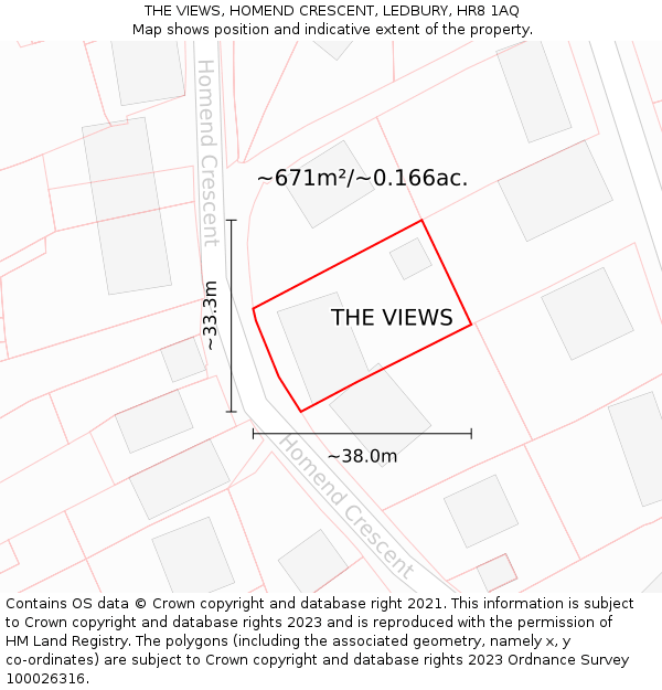 THE VIEWS, HOMEND CRESCENT, LEDBURY, HR8 1AQ: Plot and title map