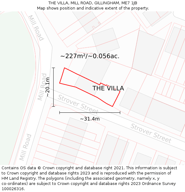 THE VILLA, MILL ROAD, GILLINGHAM, ME7 1JB: Plot and title map