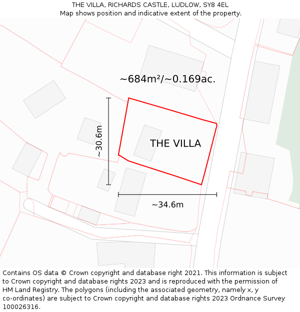 THE VILLA, RICHARDS CASTLE, LUDLOW, SY8 4EL: Plot and title map