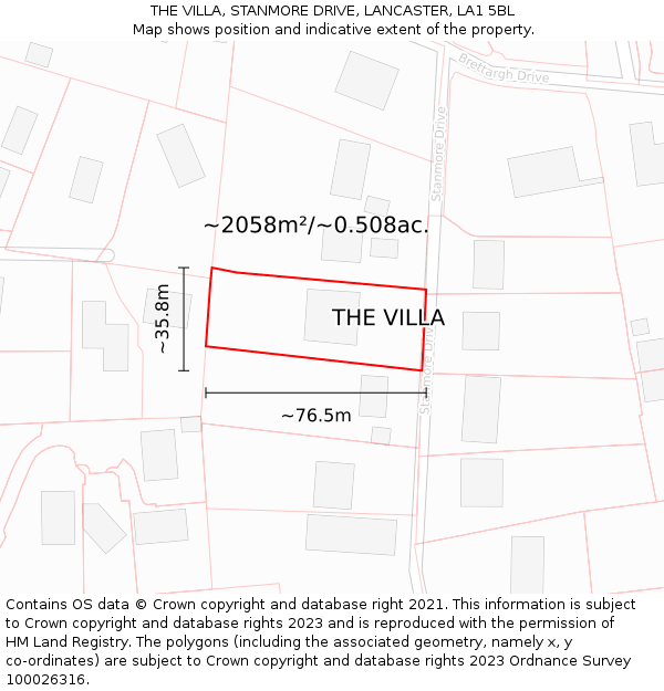 THE VILLA, STANMORE DRIVE, LANCASTER, LA1 5BL: Plot and title map