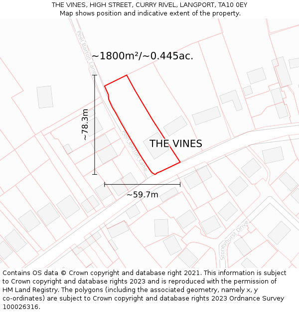 THE VINES, HIGH STREET, CURRY RIVEL, LANGPORT, TA10 0EY: Plot and title map