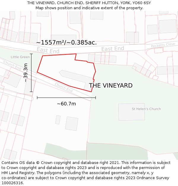 THE VINEYARD, CHURCH END, SHERIFF HUTTON, YORK, YO60 6SY: Plot and title map