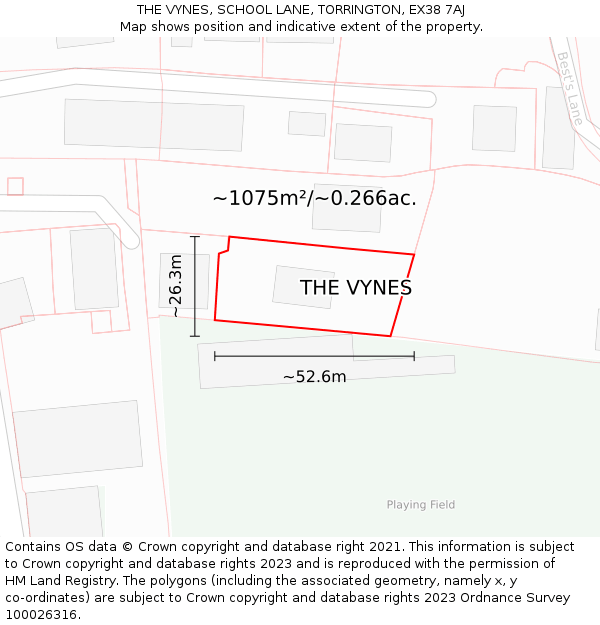 THE VYNES, SCHOOL LANE, TORRINGTON, EX38 7AJ: Plot and title map
