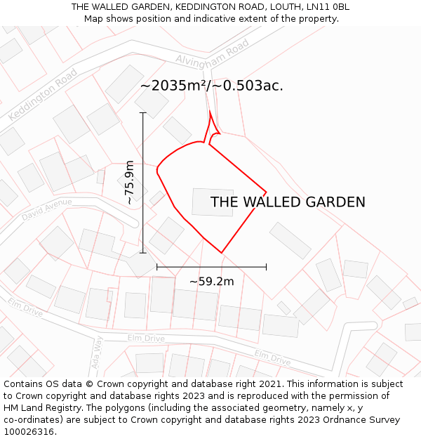 THE WALLED GARDEN, KEDDINGTON ROAD, LOUTH, LN11 0BL: Plot and title map