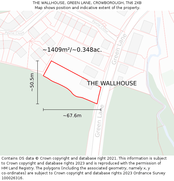 THE WALLHOUSE, GREEN LANE, CROWBOROUGH, TN6 2XB: Plot and title map