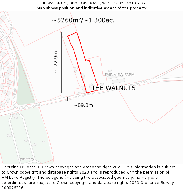 THE WALNUTS, BRATTON ROAD, WESTBURY, BA13 4TG: Plot and title map