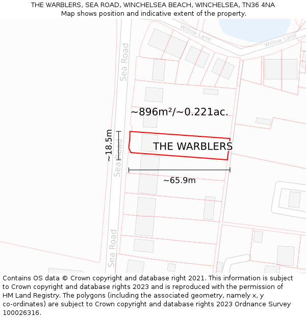THE WARBLERS, SEA ROAD, WINCHELSEA BEACH, WINCHELSEA, TN36 4NA: Plot and title map