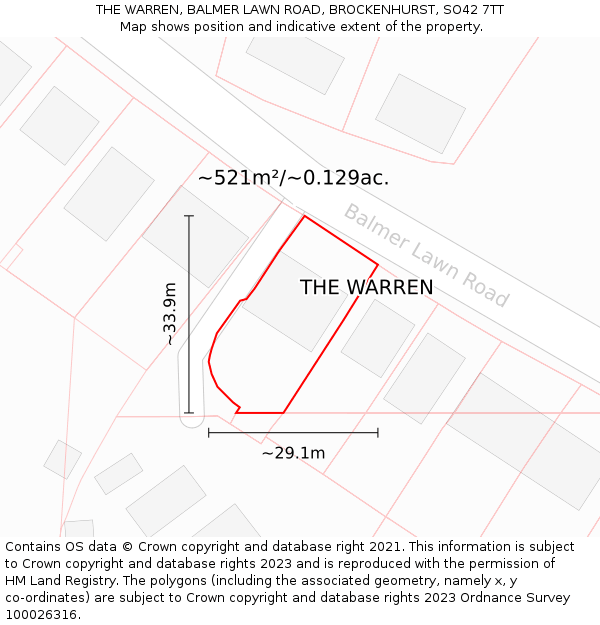 THE WARREN, BALMER LAWN ROAD, BROCKENHURST, SO42 7TT: Plot and title map