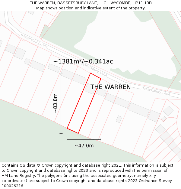 THE WARREN, BASSETSBURY LANE, HIGH WYCOMBE, HP11 1RB: Plot and title map