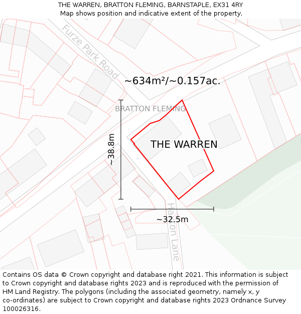 THE WARREN, BRATTON FLEMING, BARNSTAPLE, EX31 4RY: Plot and title map