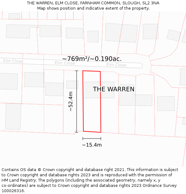 THE WARREN, ELM CLOSE, FARNHAM COMMON, SLOUGH, SL2 3NA: Plot and title map