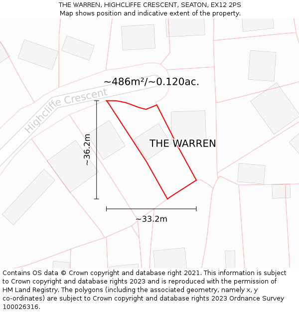 THE WARREN, HIGHCLIFFE CRESCENT, SEATON, EX12 2PS: Plot and title map