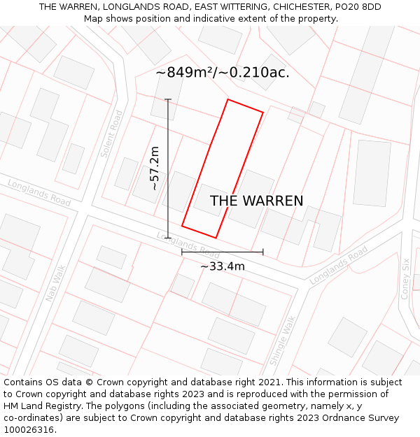 THE WARREN, LONGLANDS ROAD, EAST WITTERING, CHICHESTER, PO20 8DD: Plot and title map