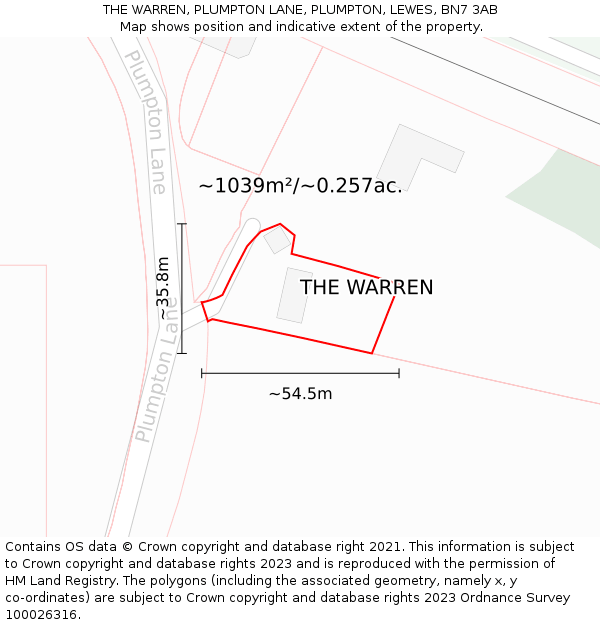 THE WARREN, PLUMPTON LANE, PLUMPTON, LEWES, BN7 3AB: Plot and title map