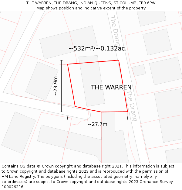 THE WARREN, THE DRANG, INDIAN QUEENS, ST COLUMB, TR9 6PW: Plot and title map