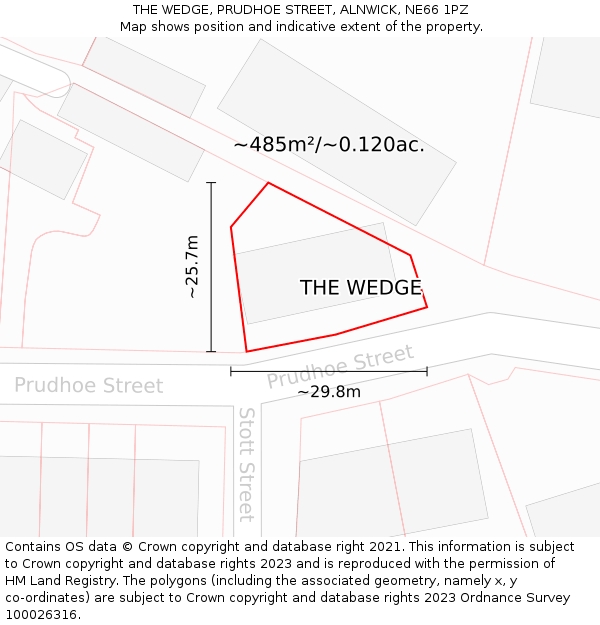 THE WEDGE, PRUDHOE STREET, ALNWICK, NE66 1PZ: Plot and title map