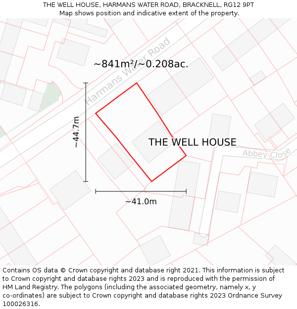 THE WELL HOUSE, HARMANS WATER ROAD, BRACKNELL, RG12 9PT: Plot and title map