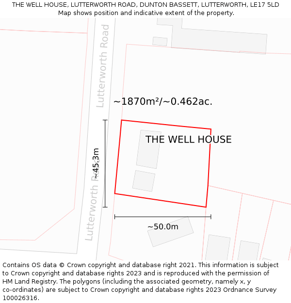 THE WELL HOUSE, LUTTERWORTH ROAD, DUNTON BASSETT, LUTTERWORTH, LE17 5LD: Plot and title map