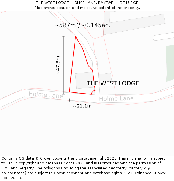 THE WEST LODGE, HOLME LANE, BAKEWELL, DE45 1GF: Plot and title map