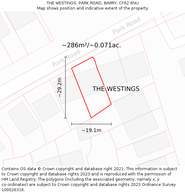 THE WESTINGS, PARK ROAD, BARRY, CF62 6NU: Plot and title map