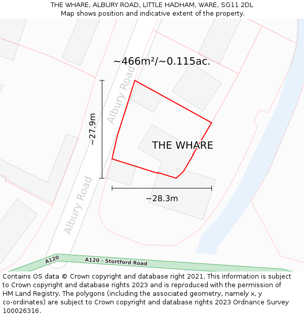 THE WHARE, ALBURY ROAD, LITTLE HADHAM, WARE, SG11 2DL: Plot and title map