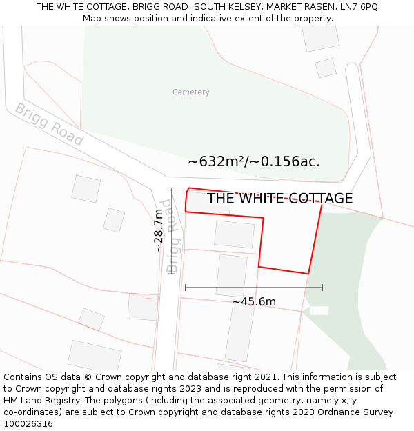 THE WHITE COTTAGE, BRIGG ROAD, SOUTH KELSEY, MARKET RASEN, LN7 6PQ: Plot and title map