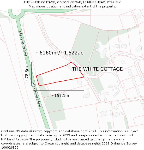 THE WHITE COTTAGE, GIVONS GROVE, LEATHERHEAD, KT22 8LY: Plot and title map