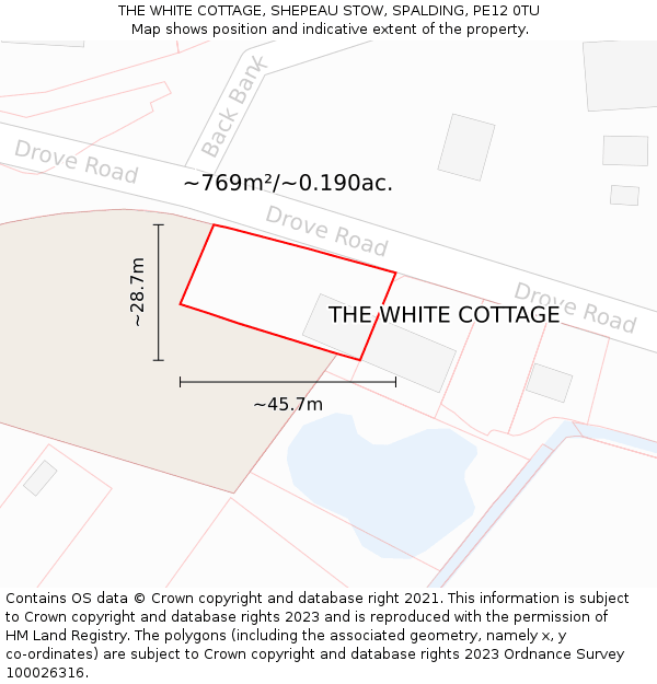 THE WHITE COTTAGE, SHEPEAU STOW, SPALDING, PE12 0TU: Plot and title map