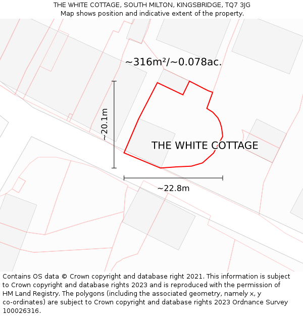 THE WHITE COTTAGE, SOUTH MILTON, KINGSBRIDGE, TQ7 3JG: Plot and title map