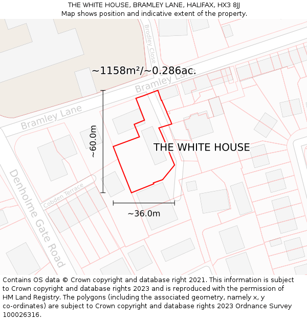 THE WHITE HOUSE, BRAMLEY LANE, HALIFAX, HX3 8JJ: Plot and title map