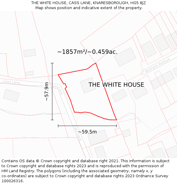 THE WHITE HOUSE, CASS LANE, KNARESBOROUGH, HG5 8JZ: Plot and title map