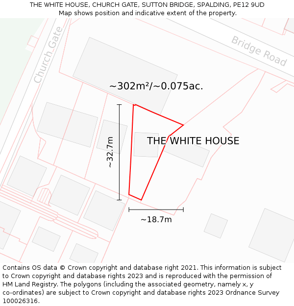 THE WHITE HOUSE, CHURCH GATE, SUTTON BRIDGE, SPALDING, PE12 9UD: Plot and title map