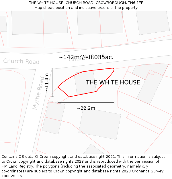 THE WHITE HOUSE, CHURCH ROAD, CROWBOROUGH, TN6 1EF: Plot and title map