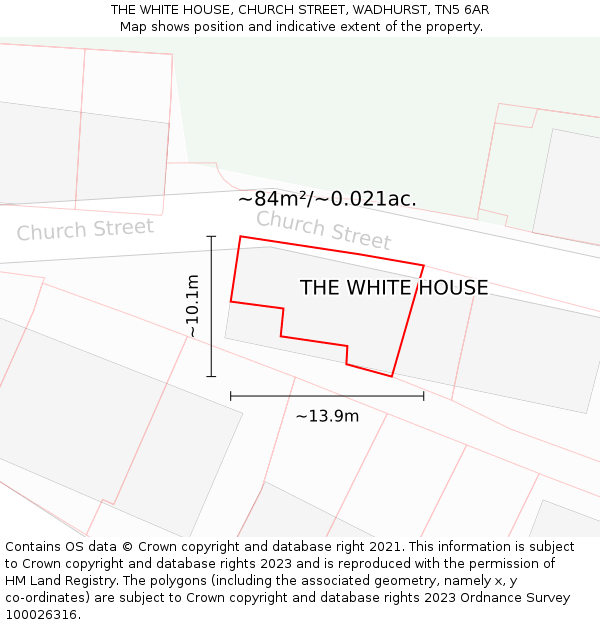 THE WHITE HOUSE, CHURCH STREET, WADHURST, TN5 6AR: Plot and title map