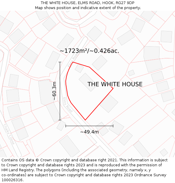 THE WHITE HOUSE, ELMS ROAD, HOOK, RG27 9DP: Plot and title map