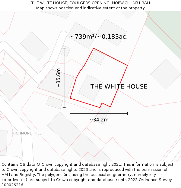 THE WHITE HOUSE, FOULGERS OPENING, NORWICH, NR1 3AH: Plot and title map
