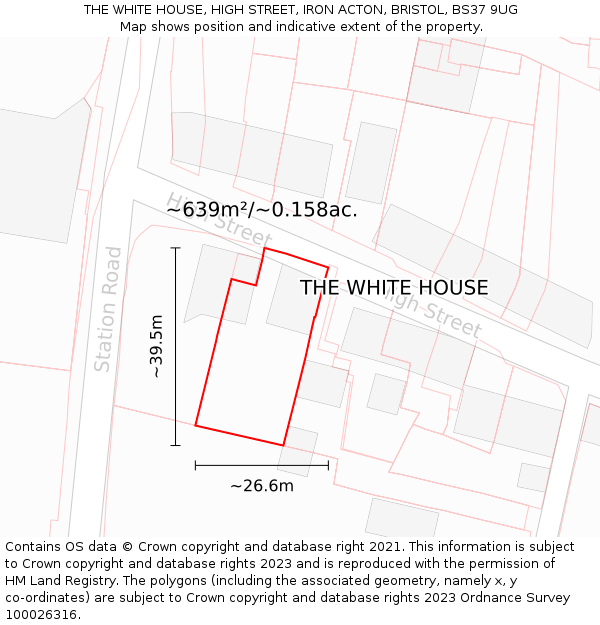 THE WHITE HOUSE, HIGH STREET, IRON ACTON, BRISTOL, BS37 9UG: Plot and title map