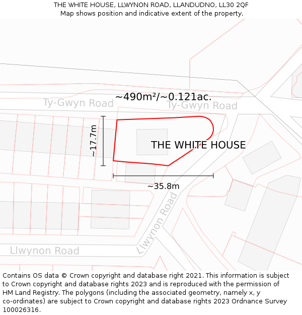 THE WHITE HOUSE, LLWYNON ROAD, LLANDUDNO, LL30 2QF: Plot and title map