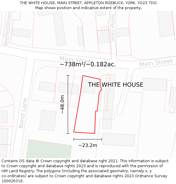 THE WHITE HOUSE, MAIN STREET, APPLETON ROEBUCK, YORK, YO23 7DG: Plot and title map