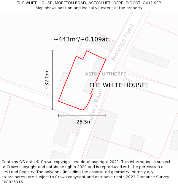 THE WHITE HOUSE, MORETON ROAD, ASTON UPTHORPE, DIDCOT, OX11 9EP: Plot and title map