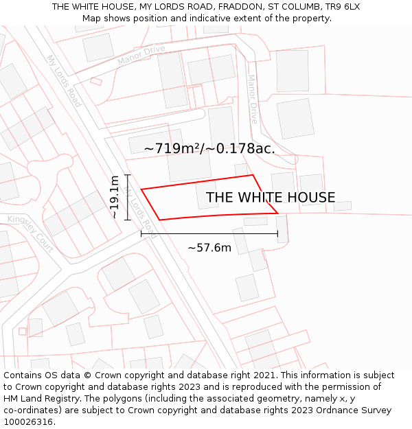 THE WHITE HOUSE, MY LORDS ROAD, FRADDON, ST COLUMB, TR9 6LX: Plot and title map