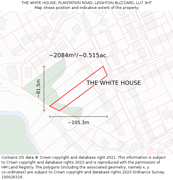 THE WHITE HOUSE, PLANTATION ROAD, LEIGHTON BUZZARD, LU7 3HT: Plot and title map