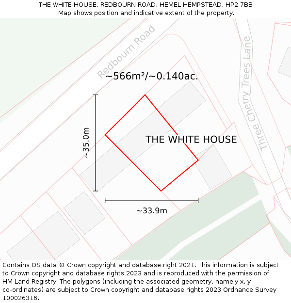 THE WHITE HOUSE, REDBOURN ROAD, HEMEL HEMPSTEAD, HP2 7BB: Plot and title map
